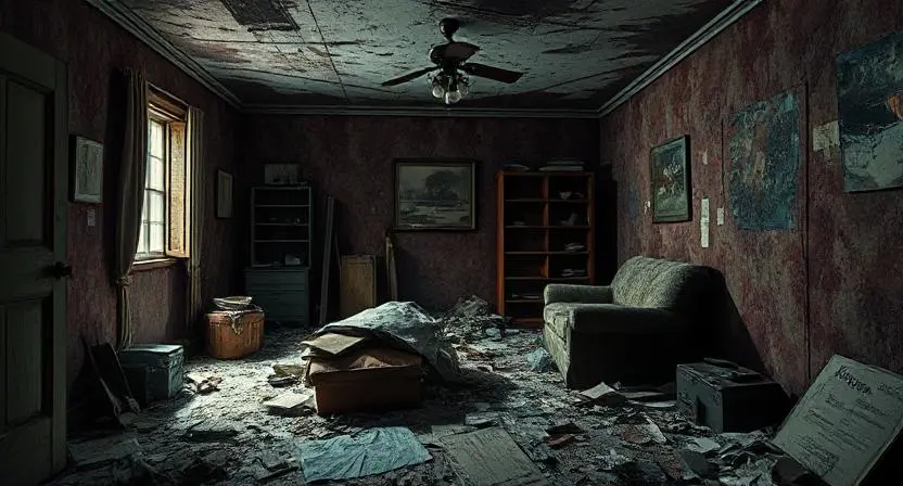 A neglected apartment after an eviction, hinting at deeper issues.