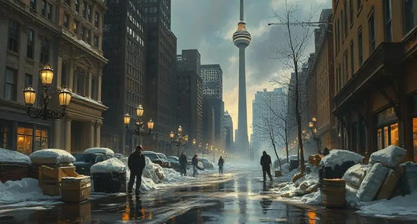 A dimly lit Toronto street at night, suggesting hidden stories.